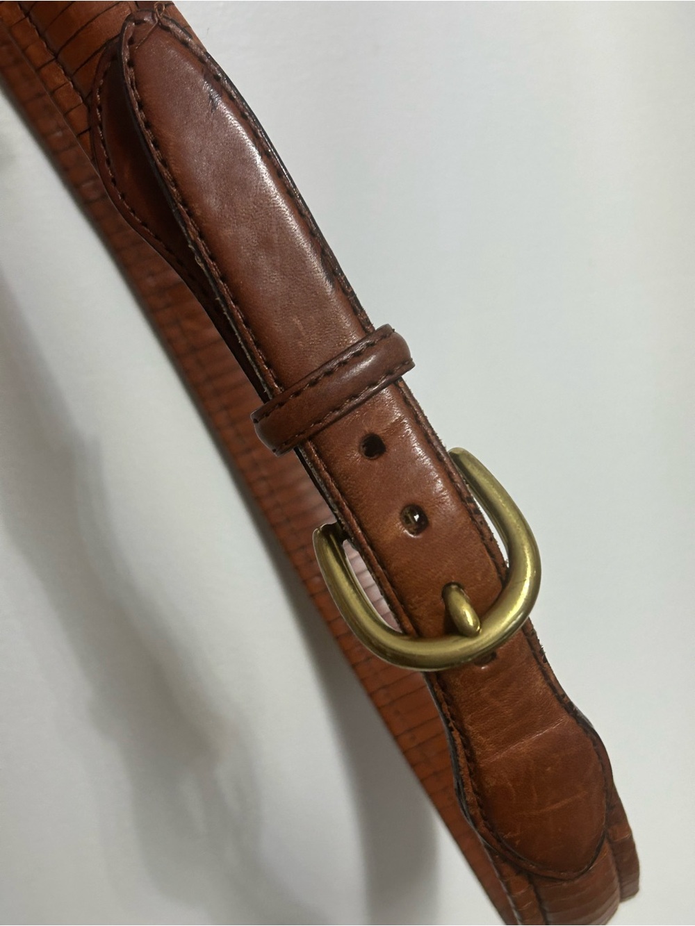 Vintage Brighton Brown Leather Belt with Brass Tone Buckle